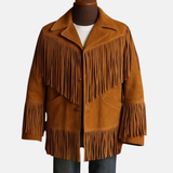 Women’s Long Fringe Leather Jacket Handmade Western Cowgirl Boho Coat, Vintage Festival Style Outerwear