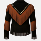 Women’s Vintage Cowgirl Fringe Jacket Brown Cowhide Western Leather Coat, Handmade Fringe Festival Outerwear