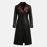 Women’s Black Leather Trench Coat – Handmade Long Overcoat, Dark Fantasy Style Jacket