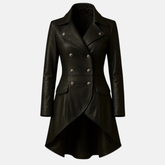 Women’s Black Leather Coat Classic Long Genuine Leather Winter Jacket, Stylish Outerwear