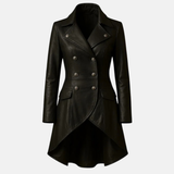 Women’s Black Leather Coat Classic Long Genuine Leather Winter Jacket, Stylish Outerwear