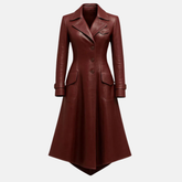 Womens Maroon Leather Trench Coat: Handmade Vintage Style Genuine Leather
