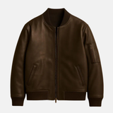 Stylish Women’s Brown Faux Leather Bomber Jacket – Biker Moto Coat, Trendy Outerwear & Gift