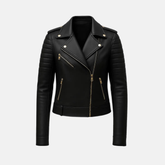 Black Women’s Genuine Leather Quilted Biker Jacket – Slim Fit Motorcycle Jacket for Daily Wear