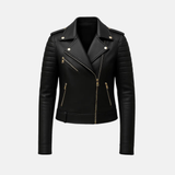 Black Women’s Genuine Leather Quilted Biker Jacket – Slim Fit Motorcycle Jacket for Daily Wear