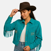 Handmade Leather Fringe Cowgirl Jacket: Beaded Western Rodeo Coat