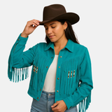 Handmade Leather Fringe Cowgirl Jacket: Beaded Western Rodeo Coat