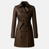 Handmade Brown Quilted Leather Trench Coat: Vintage Belted Overcoat