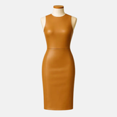 Handmade Black Leather Midi Dress: Sleeveless Bodycon Cocktail Outfit