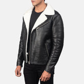 Mens Alberto White Shearling Black Leather Jacket