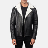 Mens Alberto White Shearling Black Leather Jacket