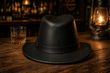 Vintage Black Leather Cowboy Hat – Classic Western Wide Brim Hat for Men & Women