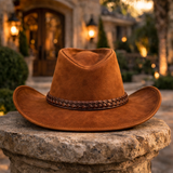 Premium Brown Suede Leather Cowboy Hat for Men Western Style Wide Brim Hat with Braided Band