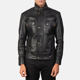 Mens Darren Black Leather Biker Jacket