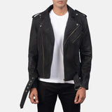 Mens Furton Disressed Black Leather Biker Jacket