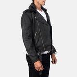 Mens Furton Disressed Black Leather Biker Jacket