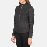 Women’s Kelsee Distressed Black Leather Biker Jacket