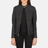Women’s Kelsee Distressed Black Leather Biker Jacket