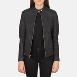 Women’s Kelsee Distressed Black Leather Biker Jacket