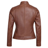 Women's Reddish Maroon Sheepskin Leather Cafe Racer Biker Jacket