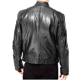 Cafe Racer Leather Jacket: Genuine Sheepskin, Black Metal Zips