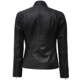 Women's Black Lambskin Leather Cafe Racer Jacket: Handmade Biker Style