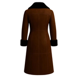 Handmade Brown Leather Coat: Women's Vintage Style with Black Faux Fur
