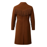 Women’s Western Suede Fringe Coat Long Cowboy Jacket Vintage Brown Leather Style