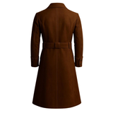 Men's Handmade Brown Suede Leather Trench Coat: Vintage Belted Winter Outerwear