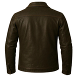 Handmade Men’s Leather Jacket – Vintage Four Pockets, Stylish Shirt Collar Leather Coat
