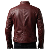 Handmade Burgundy Leather Biker Jacket: Diamond Quilted, Slim Fit