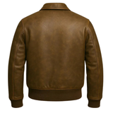Men’s Classic Brown Leather Jacket Vintage Bomber Style Zip-Up Casual Jacket