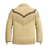 Men’s Western Fringe Jacket Beige Suede Cowboy jacket Vintage Rodeo Leather Style