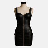 Handmade Black Leather Bodycon Dress: Sleeveless Mini/Midi Party Outfit