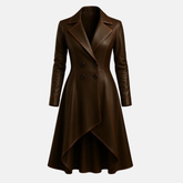 Handmade Brown Genuine Leather Trench Coat Dress: Elegant Long Coat