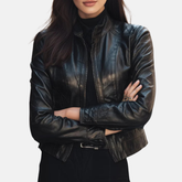 Women's Black Leather Jacket Handmade Genuine Lambskin Moto Jacket Classic Slim Fit Biker Coat