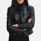 Women's Black Leather Jacket Handmade Genuine Lambskin Moto Jacket Classic Slim Fit Biker Coat