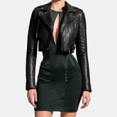 Womens BLACK CROPPED Leather Jacket | Lambskin Leather Motor Biker Bolero SHRUG Jacket Long Sleeves | Street Fashion Jacket Gift Her