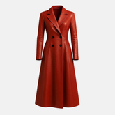 Handmade Red Leather Trench Coat: Elegant Winter Coat for Women