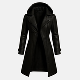 Handmade Black Leather Trench Coat: Quilted Hooded Winter Coat