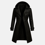 Handmade Black Leather Trench Coat: Quilted Hooded Winter Coat