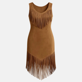 Handmade Suede Fringe Dress: Western Cowgirl Boho Mini