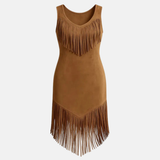 Handmade Suede Fringe Dress: Western Cowgirl Boho Mini