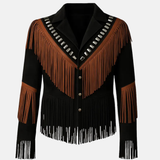 Women’s Vintage Cowgirl Fringe Jacket Brown Cowhide Western Leather Coat, Handmade Fringe Festival Outerwear