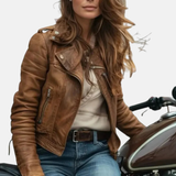 Women’s Distressed Brown Real Leather Motorcycle Jacket Handmade Vintage Biker Style Jacket.
