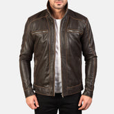 Mens Hudson Brown Leather Biker Jacket