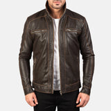 Mens Hudson Brown Leather Biker Jacket