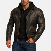 Handmade Distressed Cowhide Leather Biker Jacket: Bronze