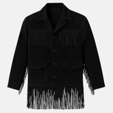Men’s Black Western Fringe Jacket Handmade Suede Leather Cowboy Coat Vintage Rodeo Style
