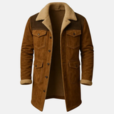 Handmade men’s western long leather coat – vintage cowboy outerwear in classic overcoat style.